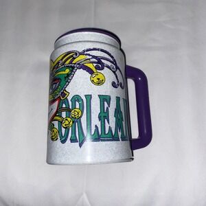 Vintage 1990's Mardi Gras New Orleans Whirley Pop Travel Thermos 16oz (16 Ounce)